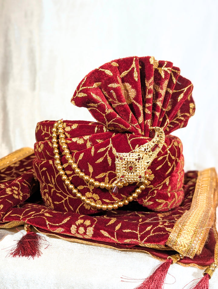 Maroon Pagdi and Shawl Set