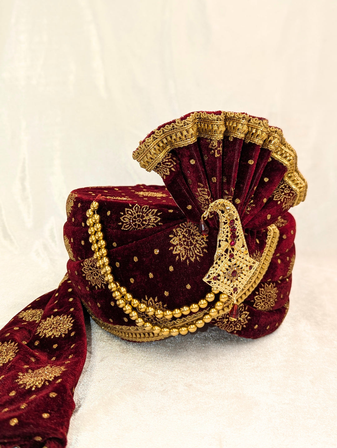Maroon Golden Pagdi and Shawl Set