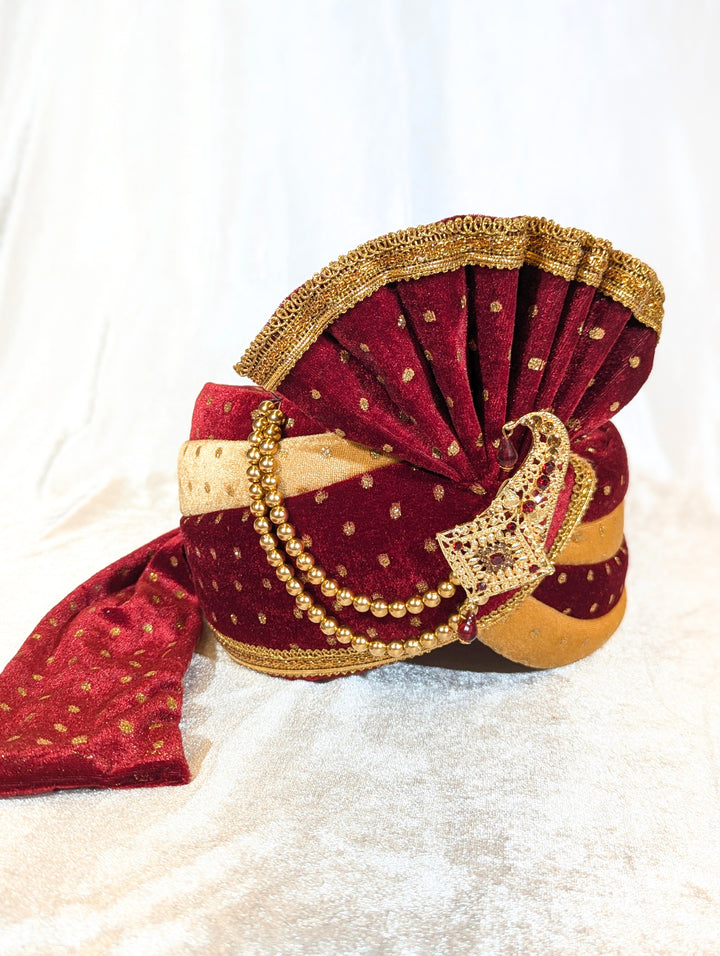 Gold And Maroon Pagdi and Shawl Set