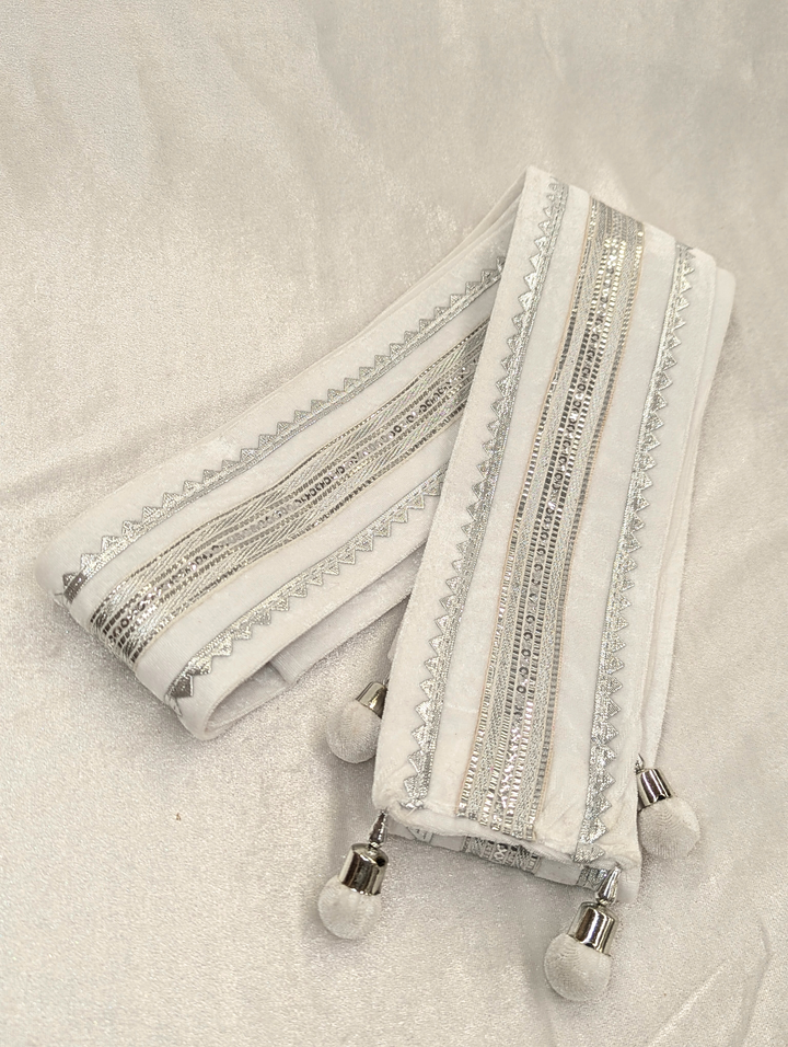 Men's White Silver Velvet Shawl