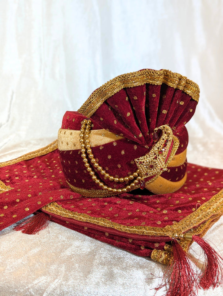 Gold And Maroon Pagdi and Shawl Set