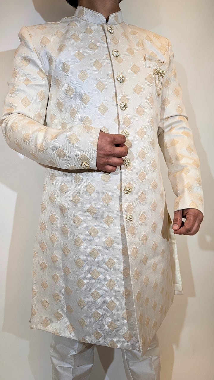 Golden Dimond Cream Sherwani