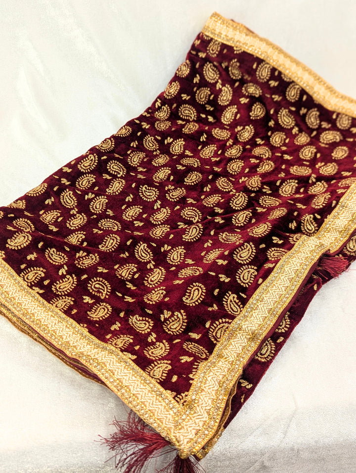 Maroon Golden Pagdi and Shawl Set