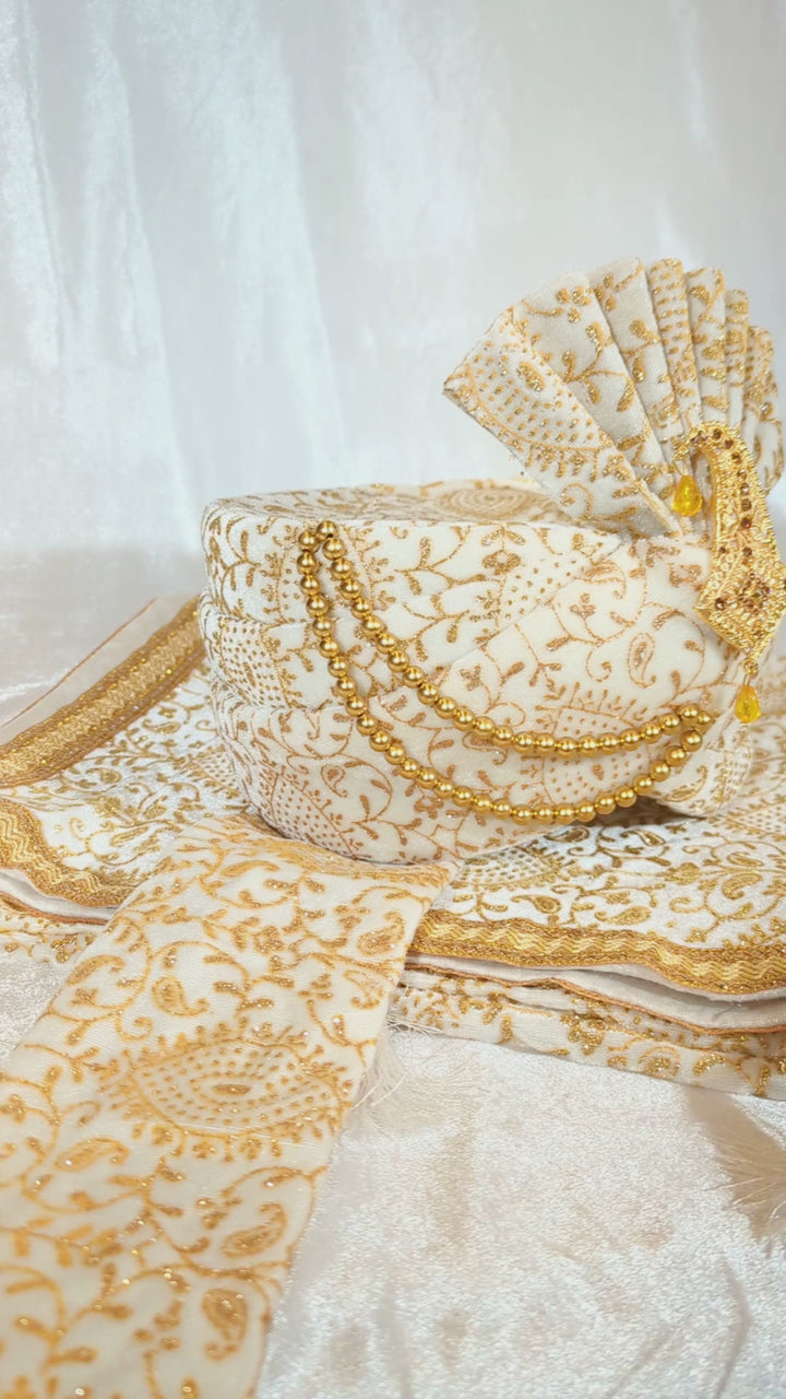 Golden Cream Pagdi and Shawl Set