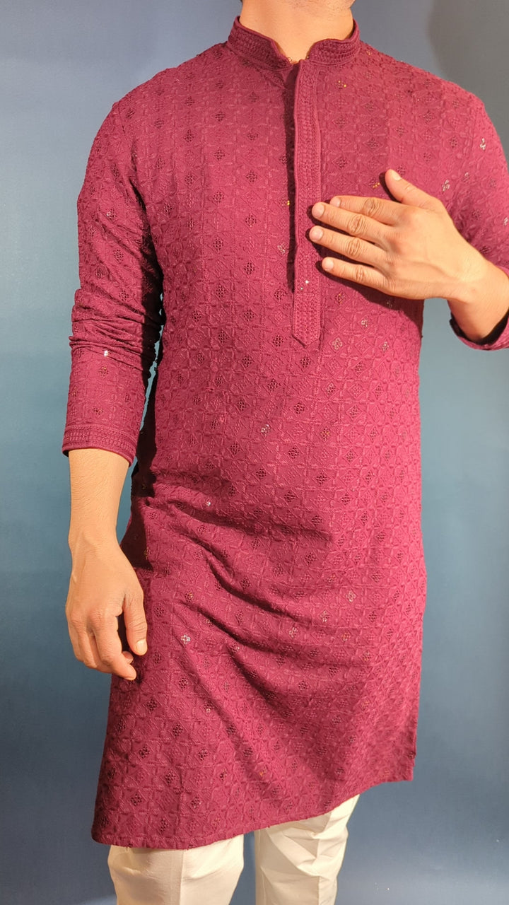 Maroon Chikankari Kurta