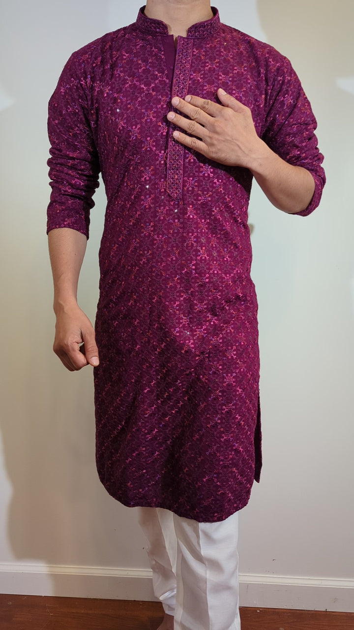 Maroon Chikan Kurta