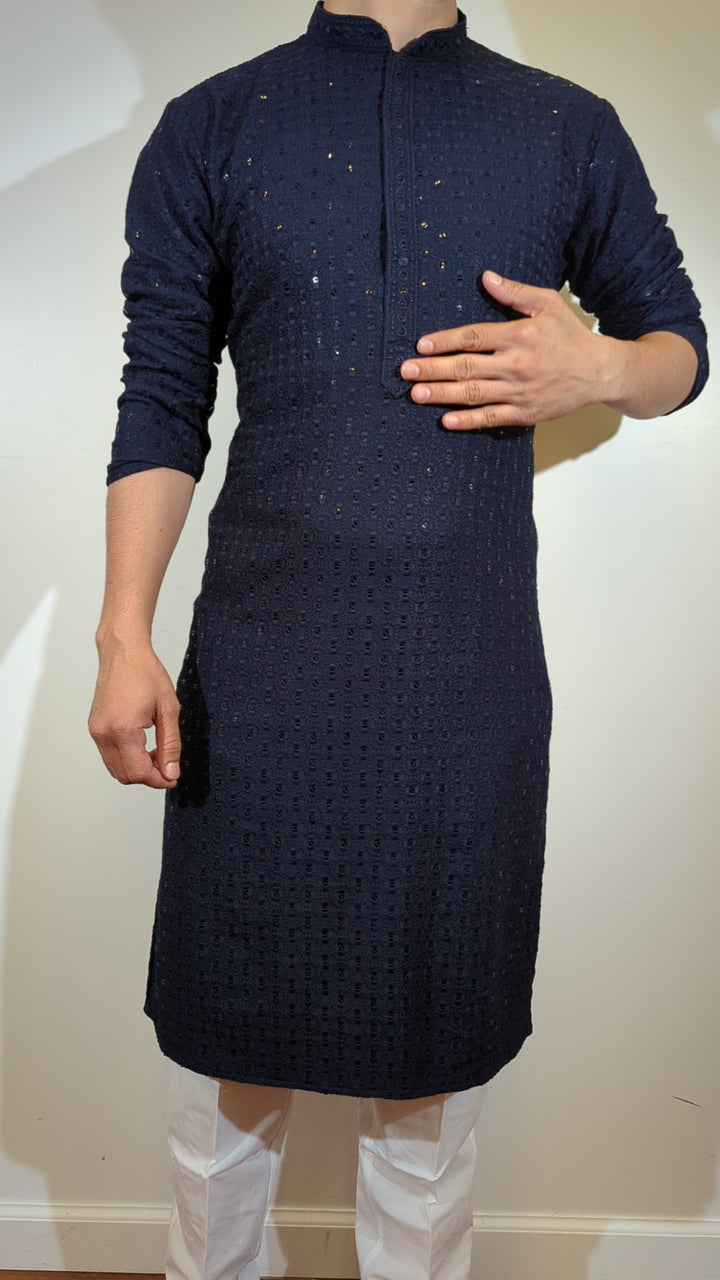 Navy Blue Chikan Kurta