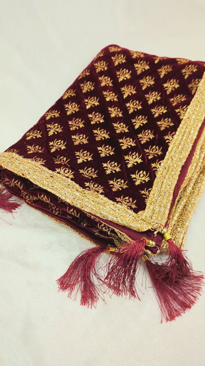 Men's Wine Velvet Shawl