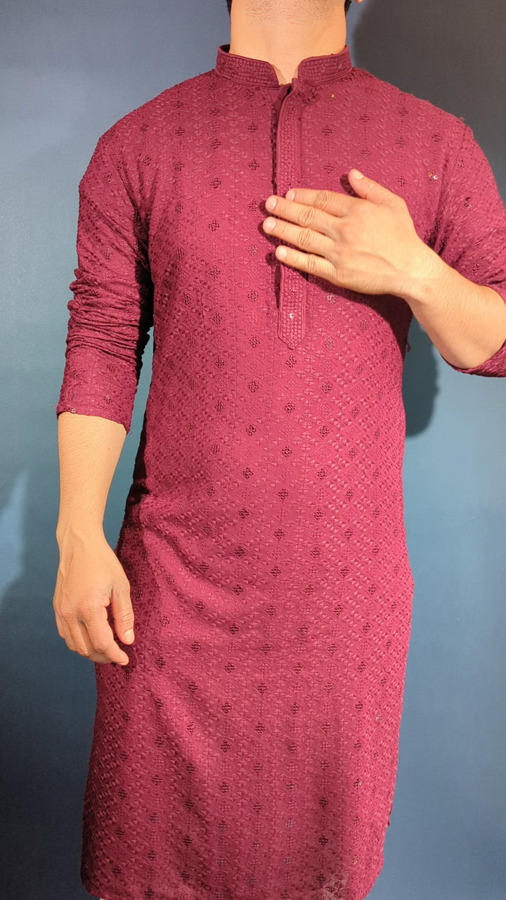 Maroon Chikankari Kurta
