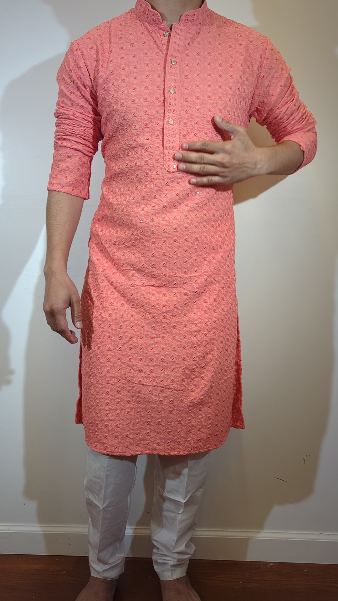 Peach Chikan Kurta