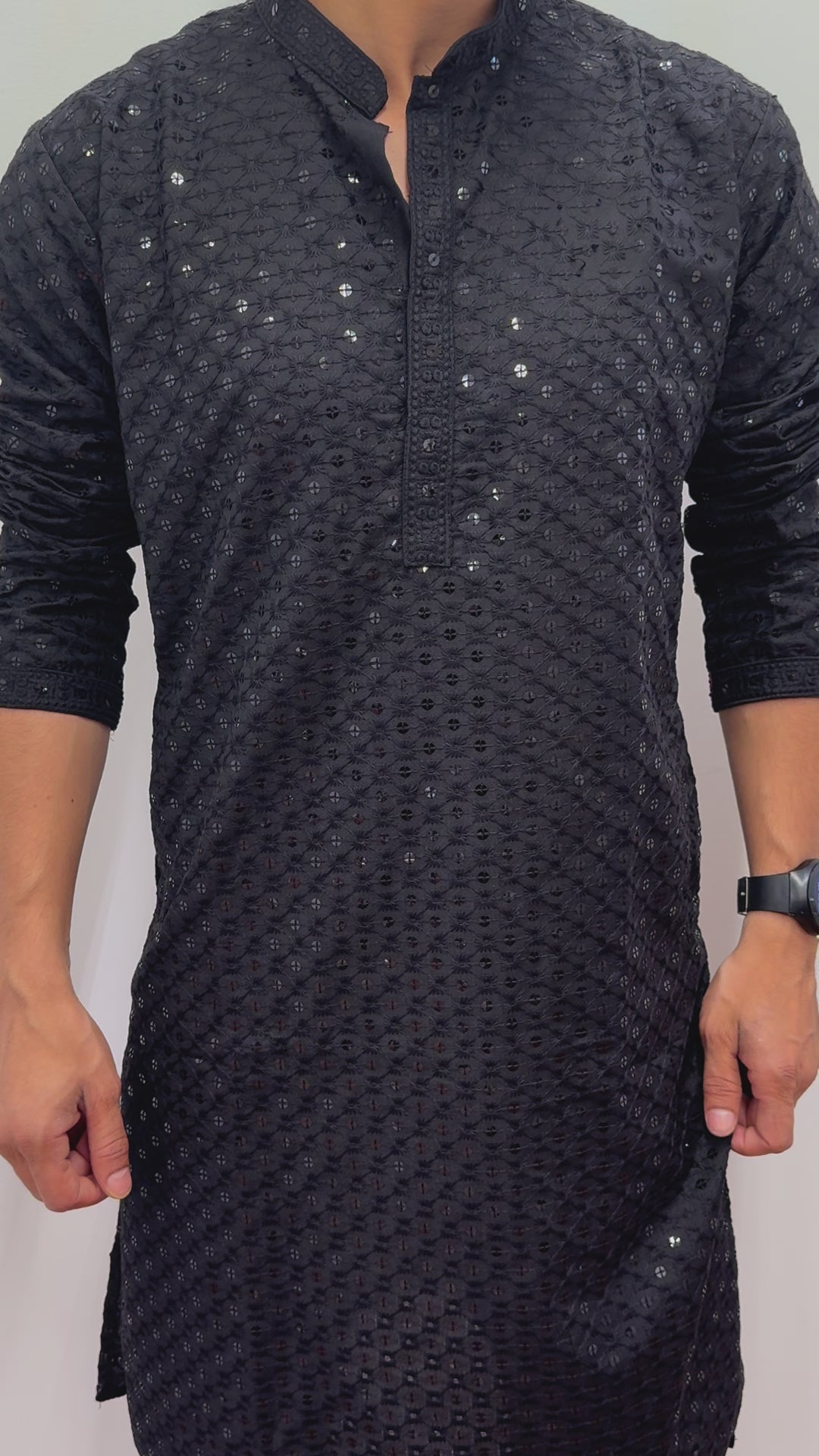 Black Kurta Pajama Squares Pattern