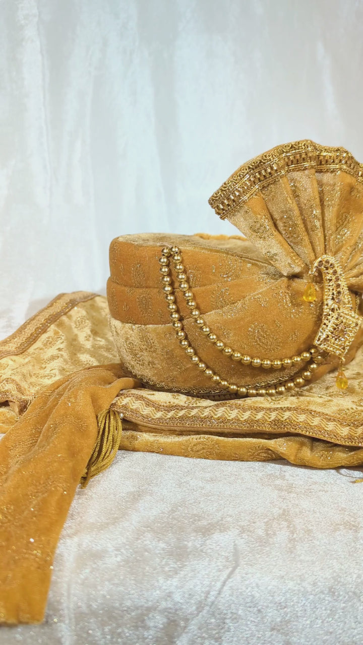 Gold Pagdi and Shawl Set