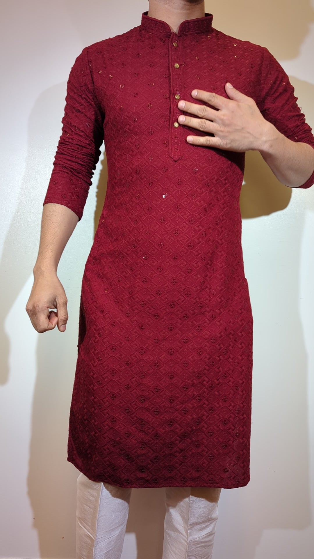 Dark Red Chikan Kurta