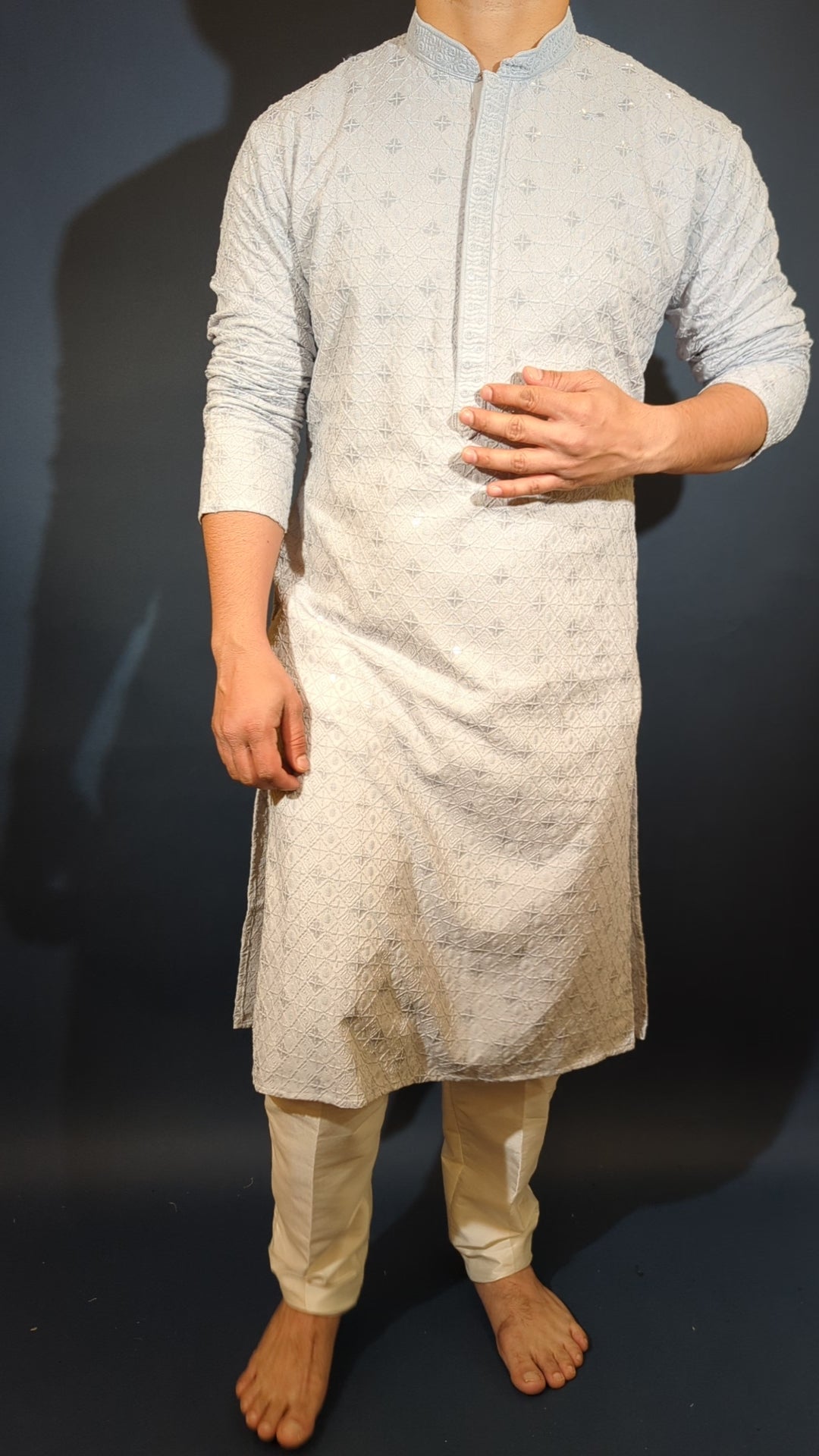 Light Grey Chikan Kurta