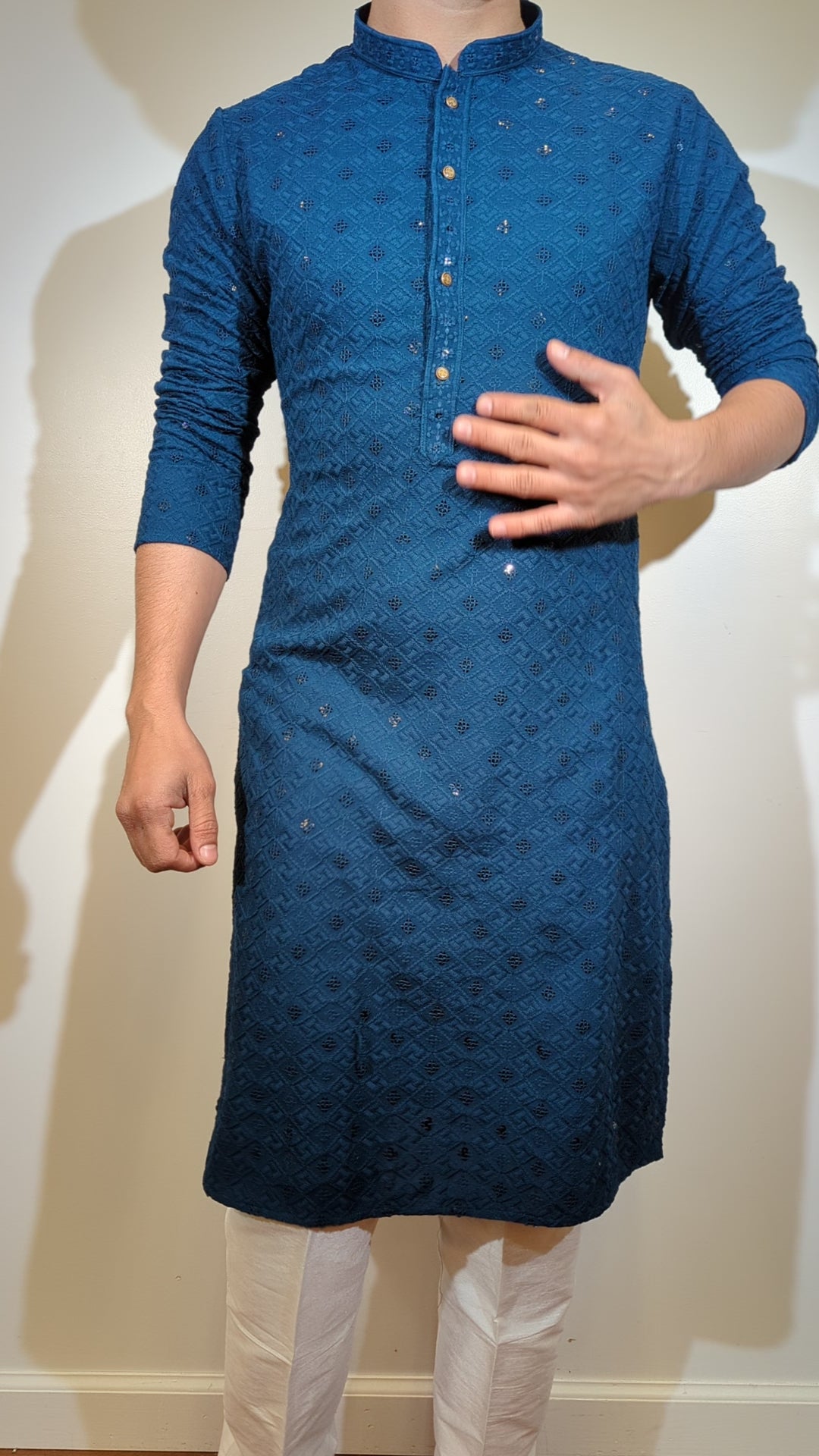 Teal Blue Chikan Kurta