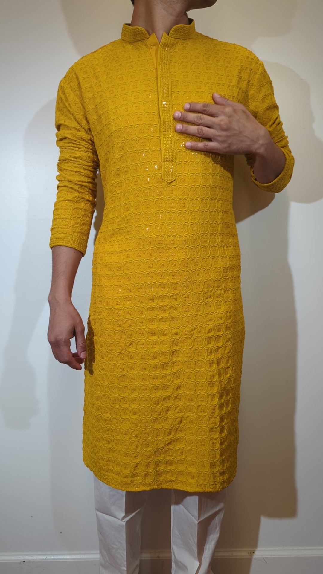 Mustard Yellow Chikan Kurta