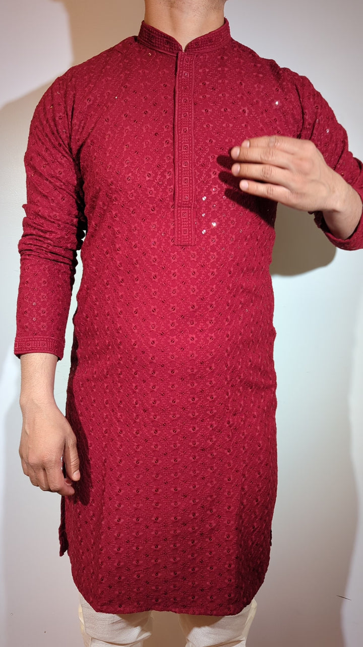 Red Chikankari Kurta