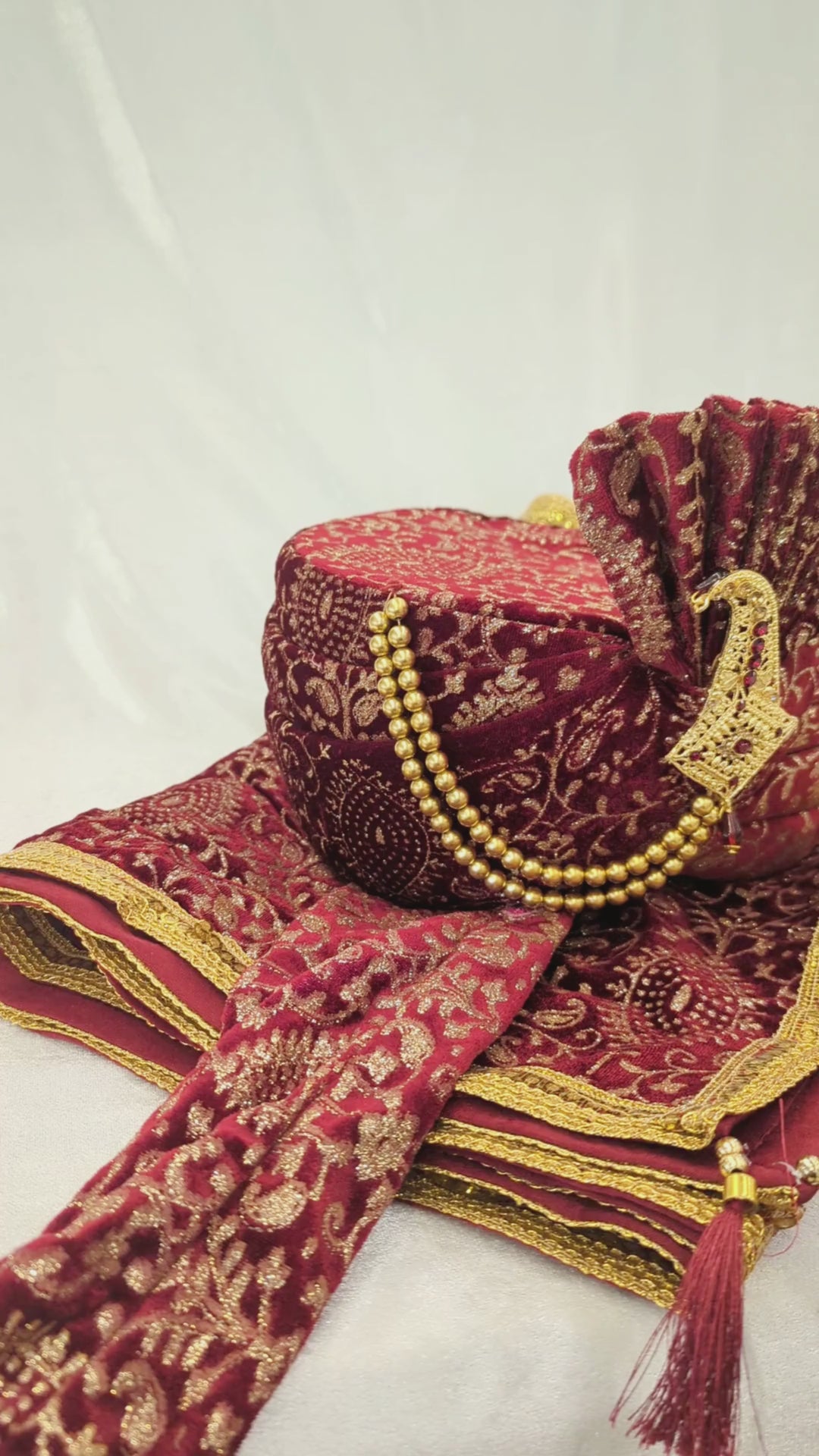 Maroon Golden Pagdi and Shawl Set