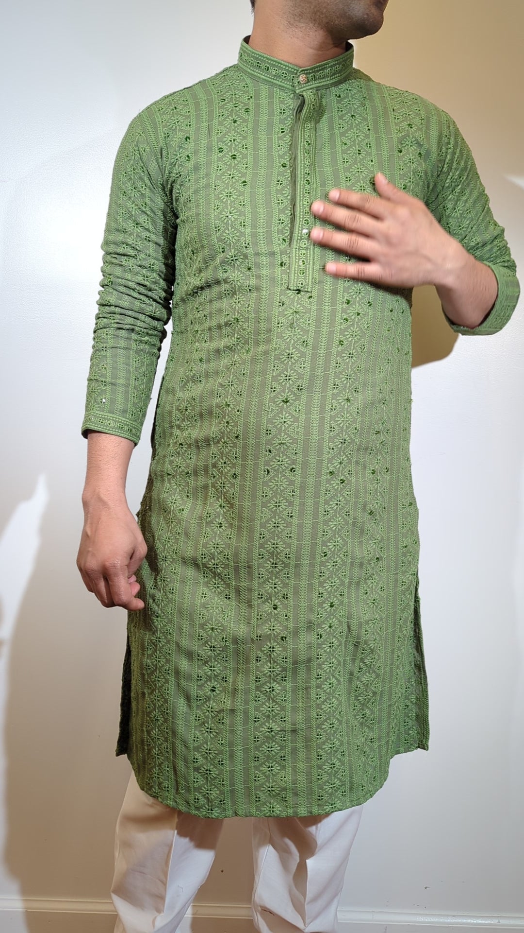 Olive Green Chikan Kurta