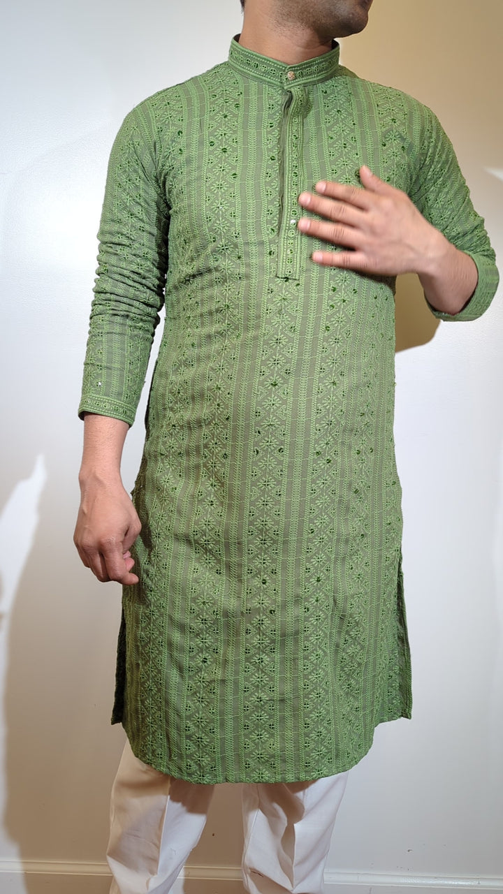 Olive Green Chikan Kurta