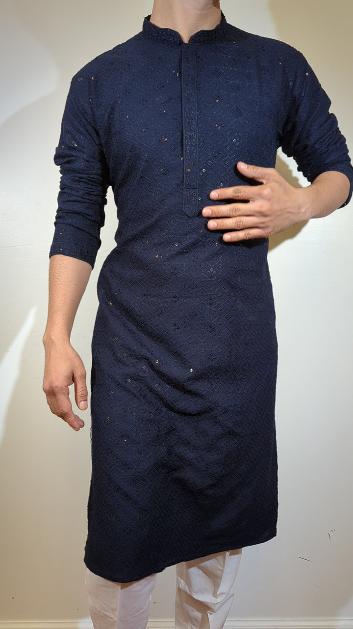 Navy Blue Chikan Kurta