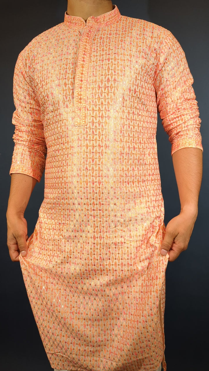 Light Orange Chikan  Kurta