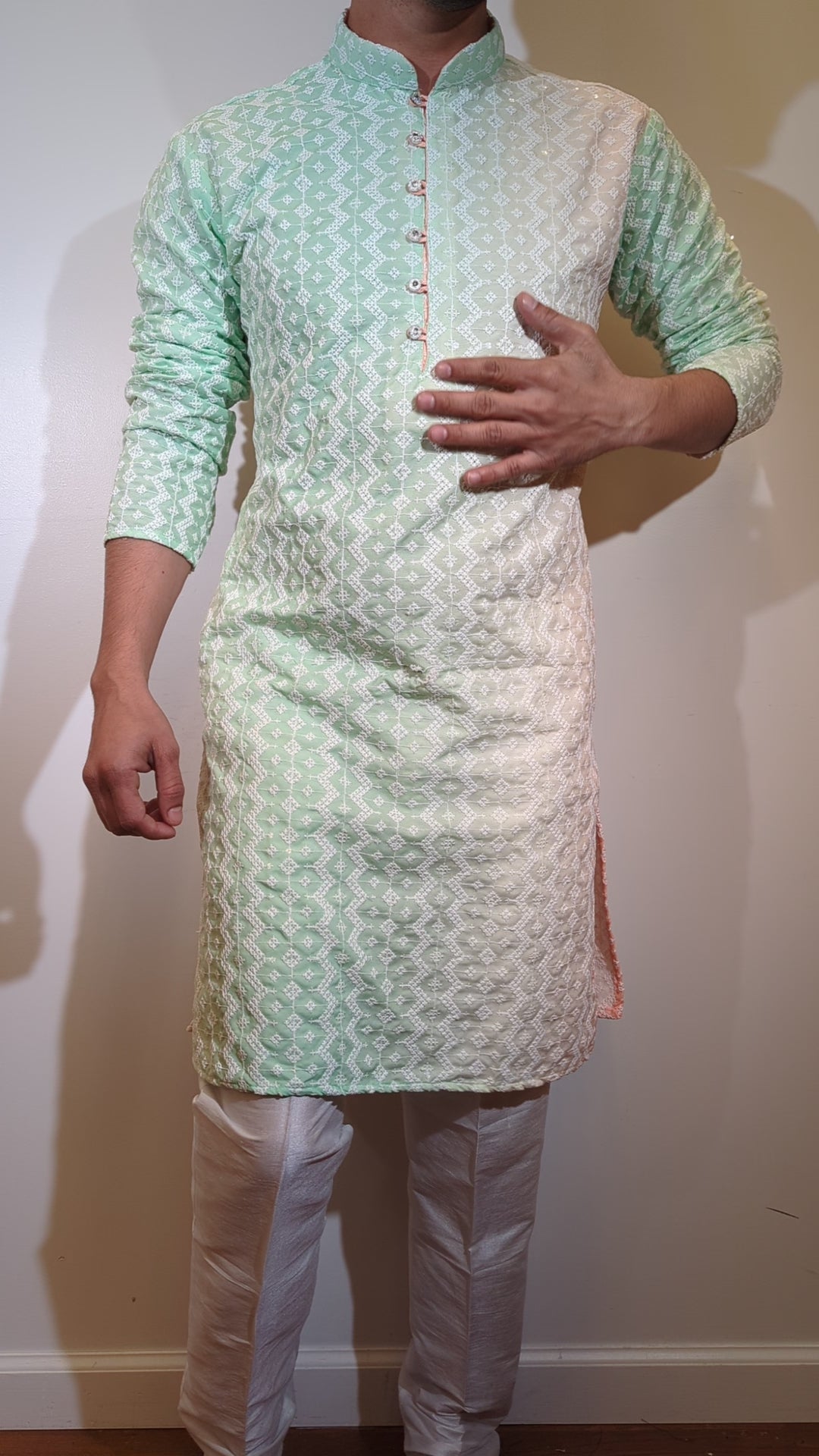 Mint Multi Chikan Kurta