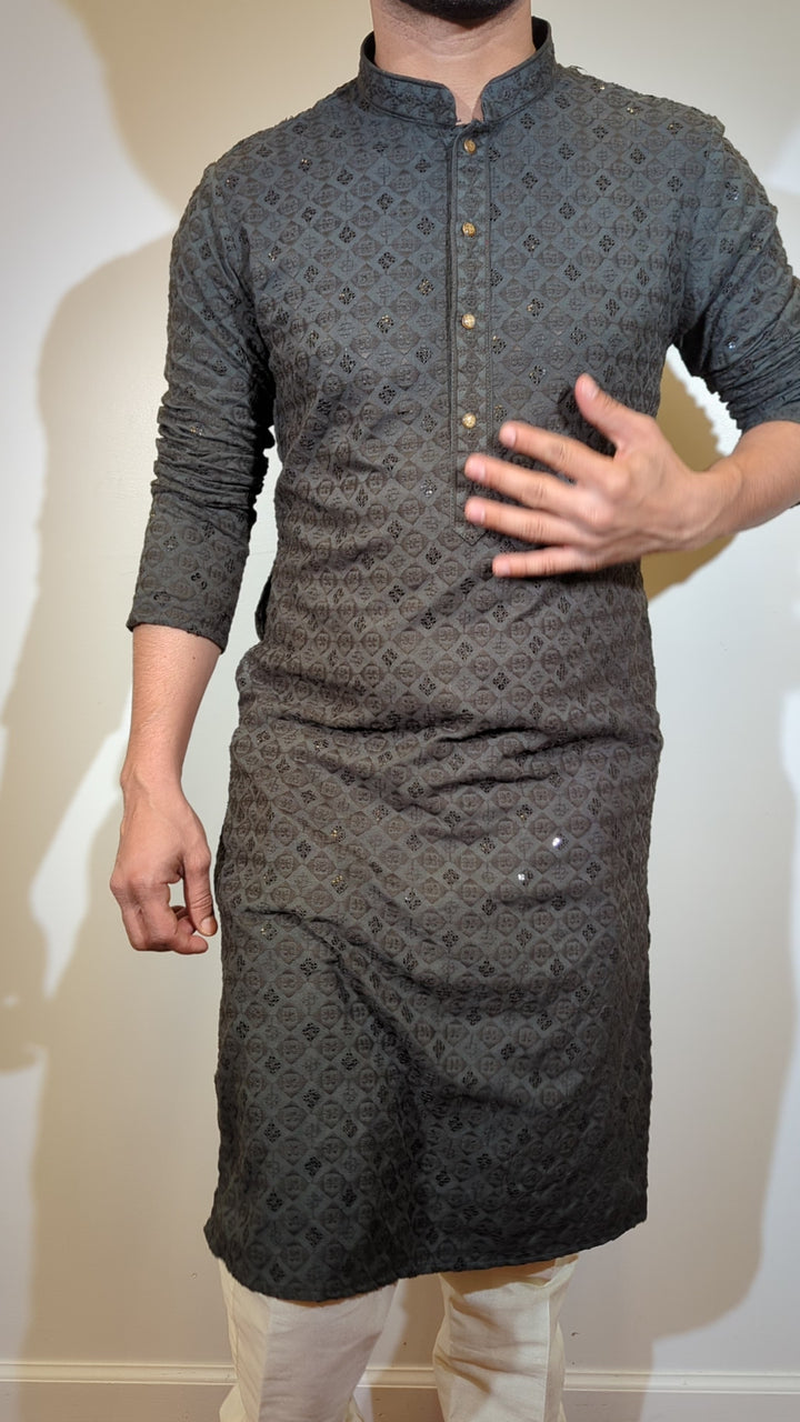 Dark Grey Chikan Kurta