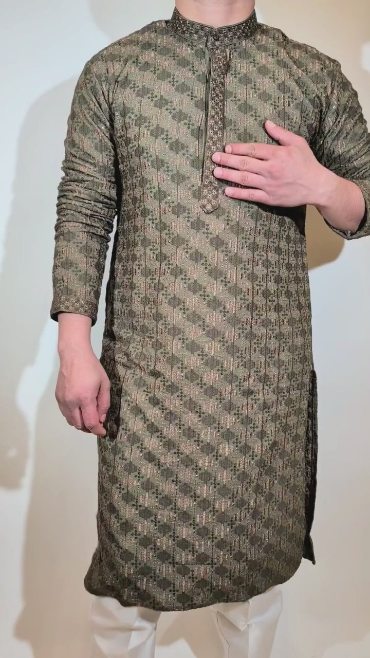 Olive Green Sequence Kurta