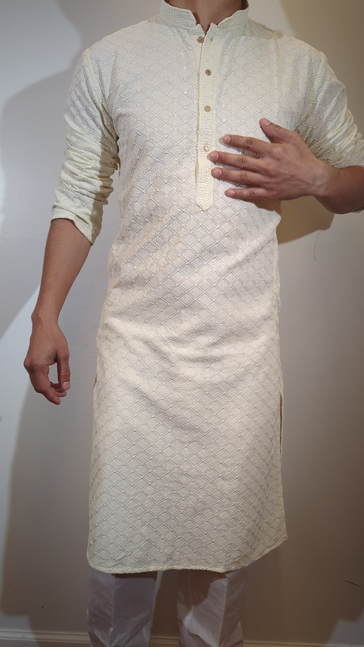 Cream Chikan Kurta