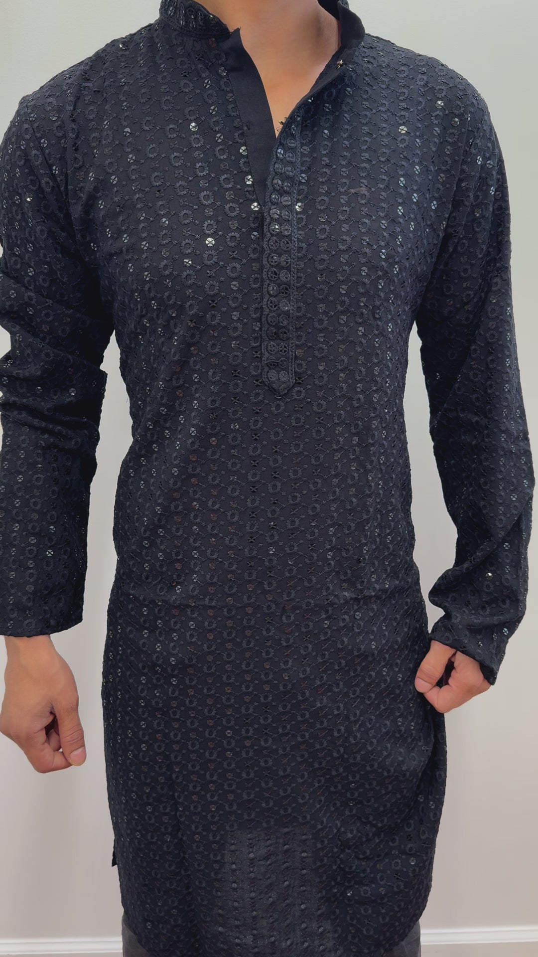 Black Kurta Pajama Circles Pattern