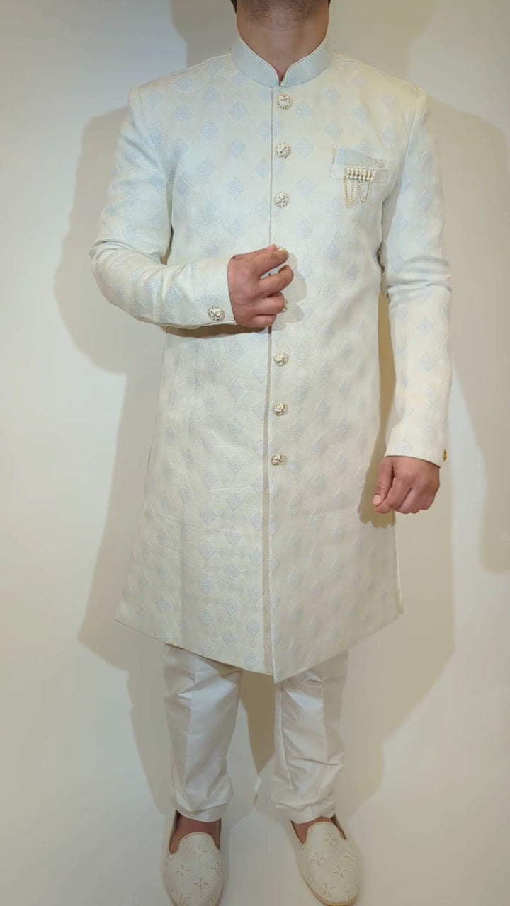 Silver Dimond Cream Sherwani