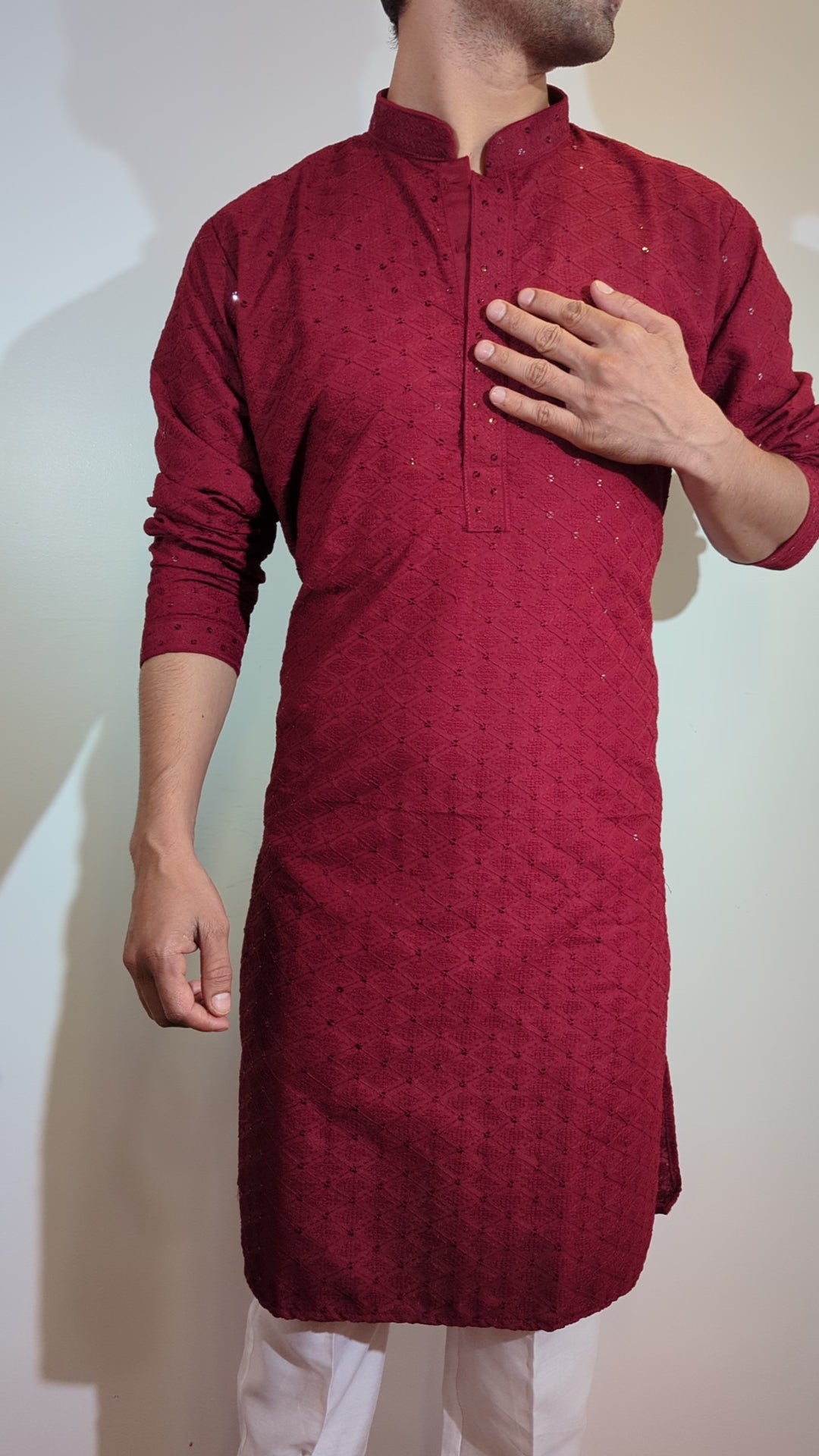 Maroon Chikan Kurta