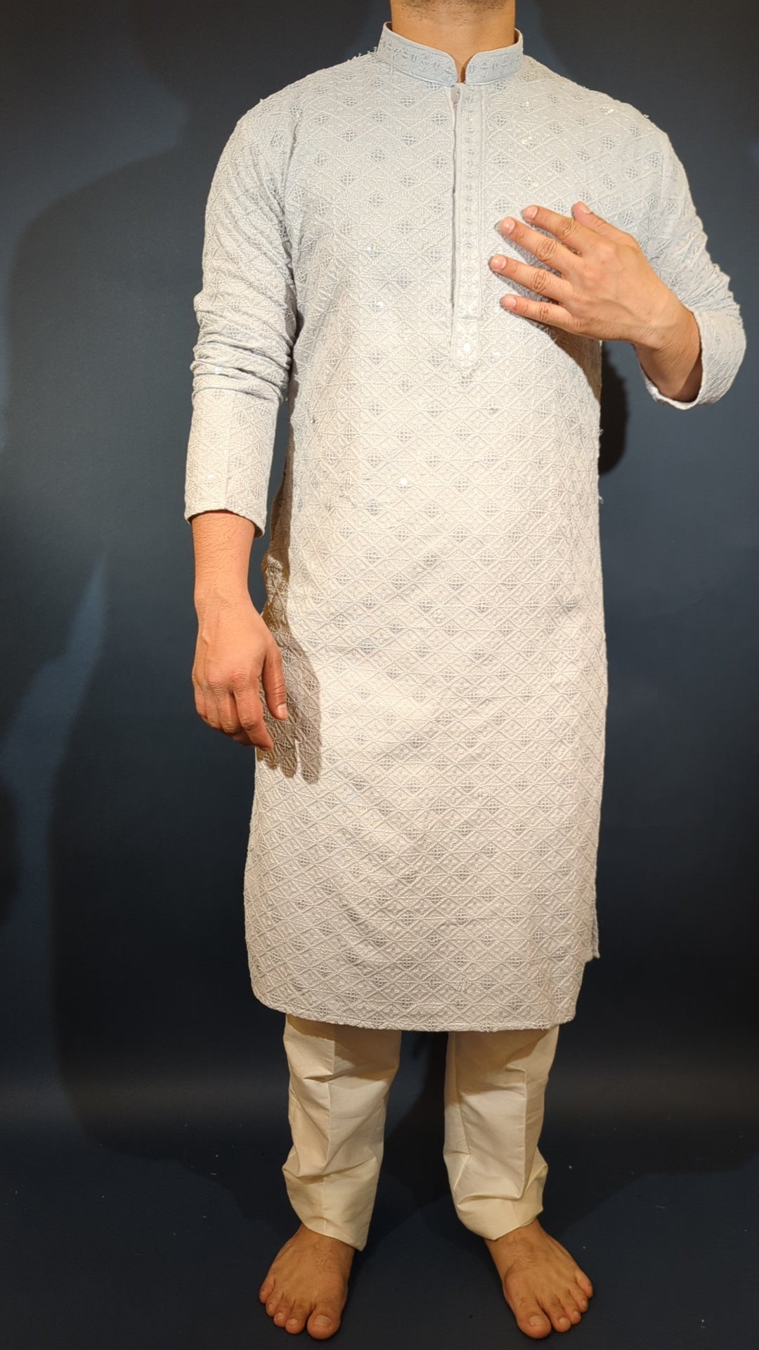 Light Grey Chikan Kurta