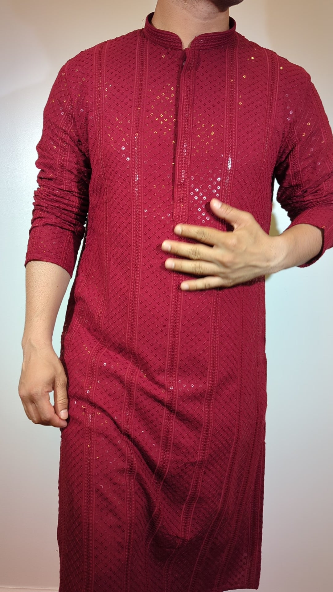 Maroon Chikankari Kurta (Slim Fit)