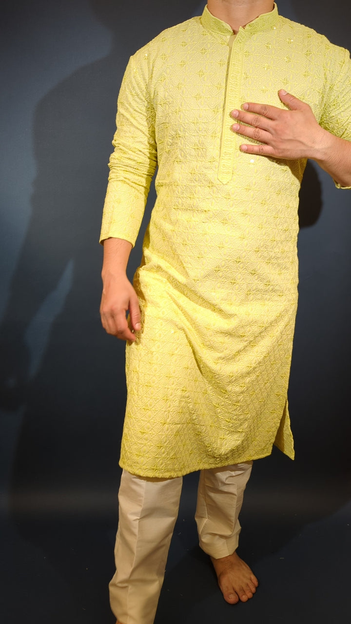 Lime Green Sequins Kurta