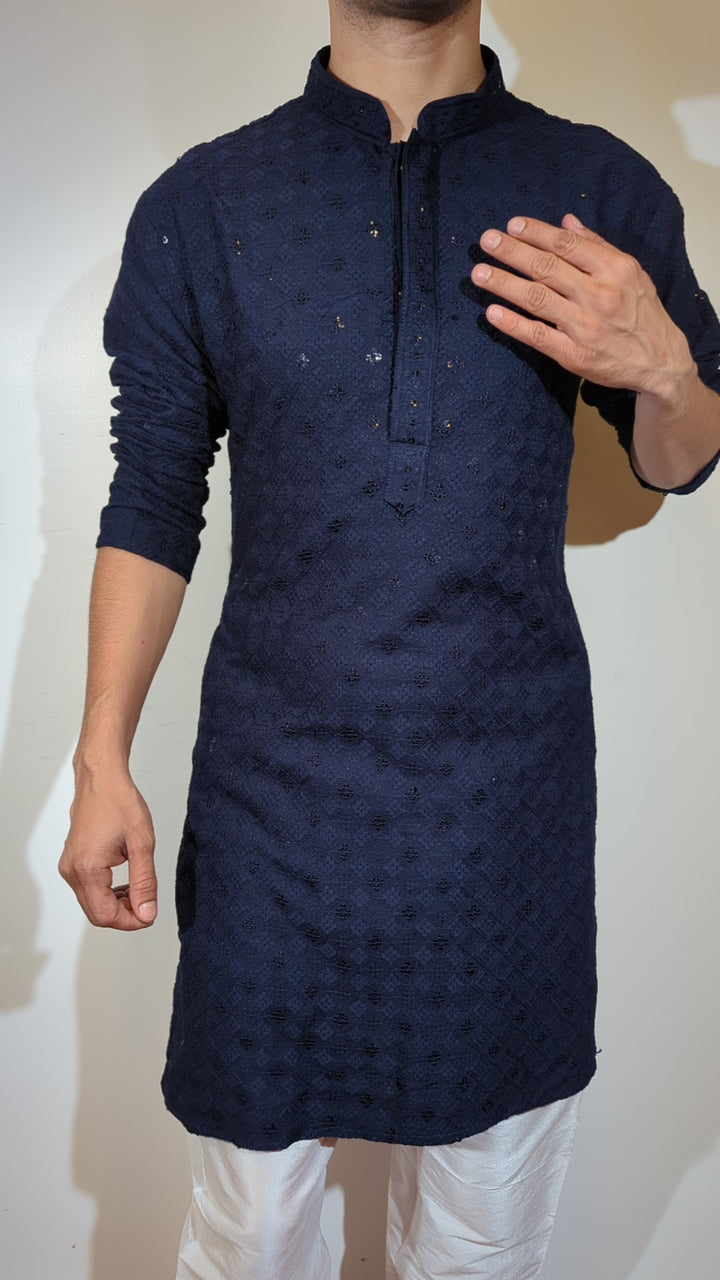 Navy Blue Chikan Kurta