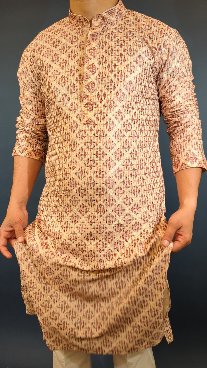 Light Peach Chikan Kurta