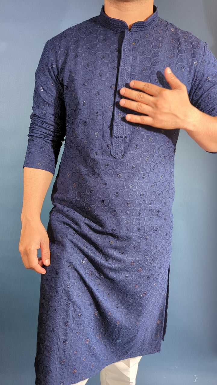 Navy Blue Chikan Kurta