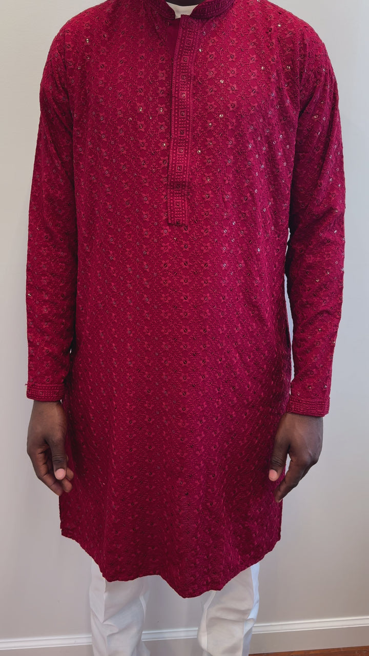 Red Chikankari Kurta