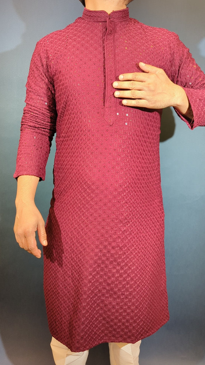 Maroon Chikankari Kurta