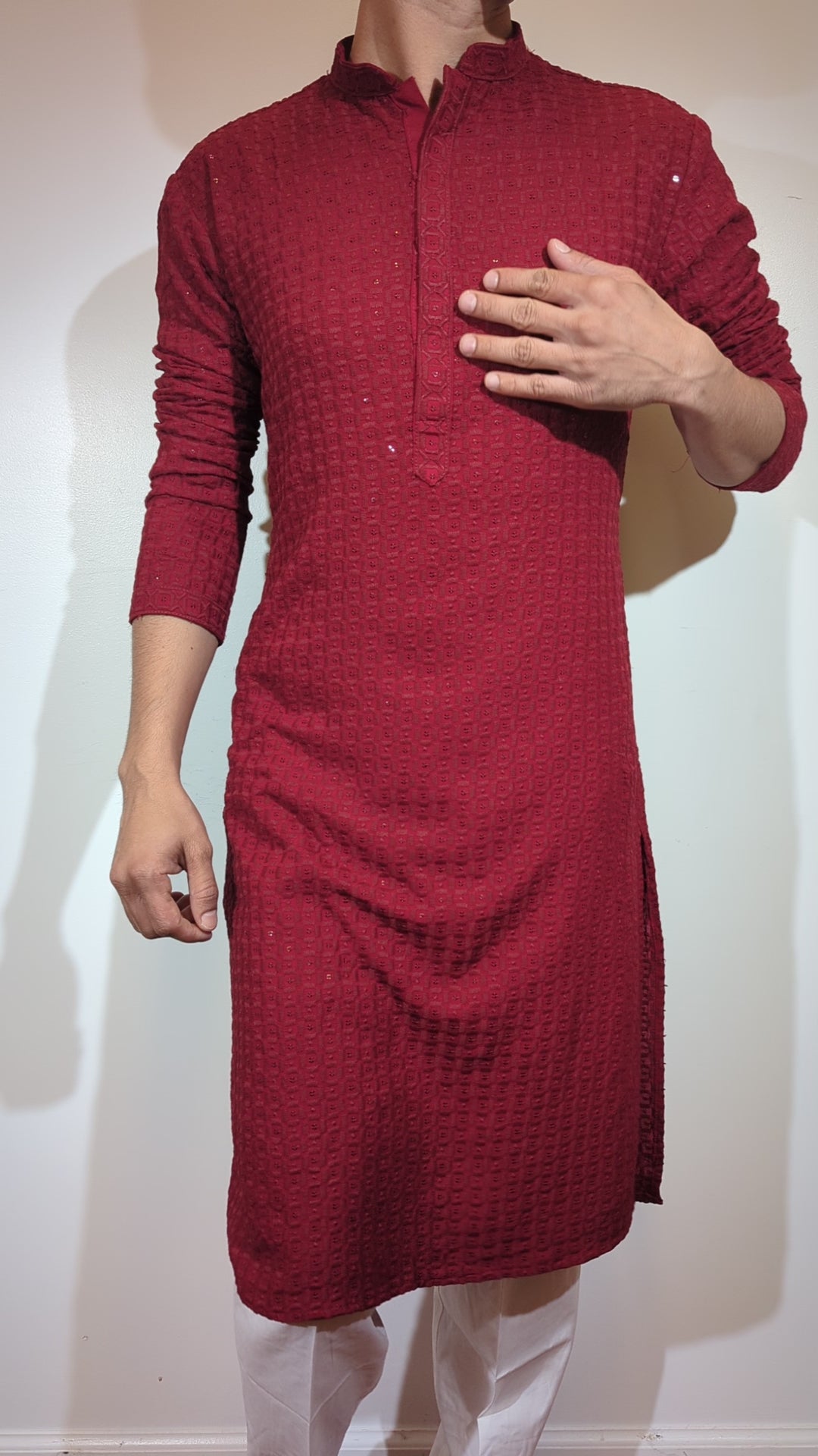 Red Chikan Kurta