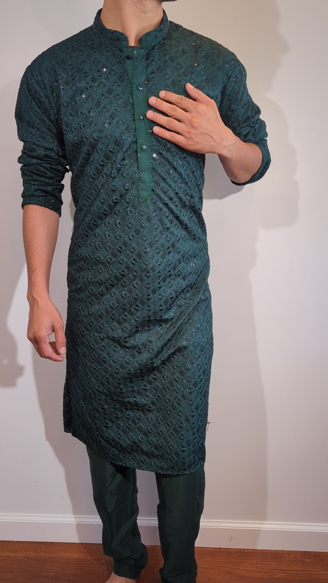 Dark Green Chikankari Kurta