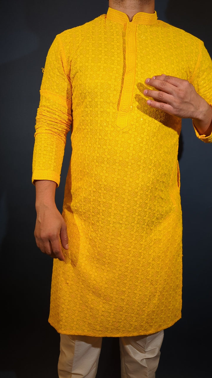 Yellow Chikankari Kurta