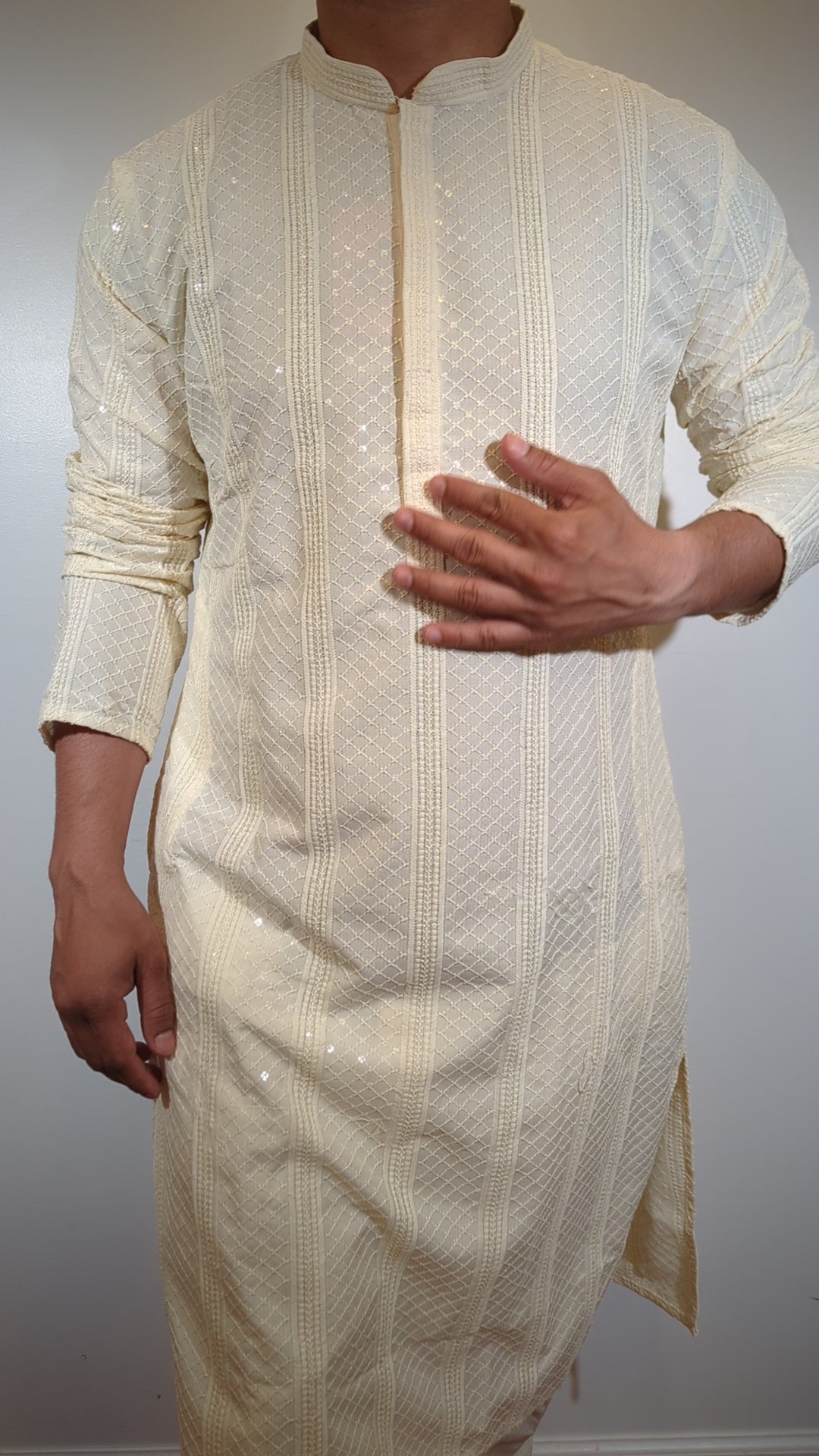 Cream Chikankari Kurta (Slim Fit)