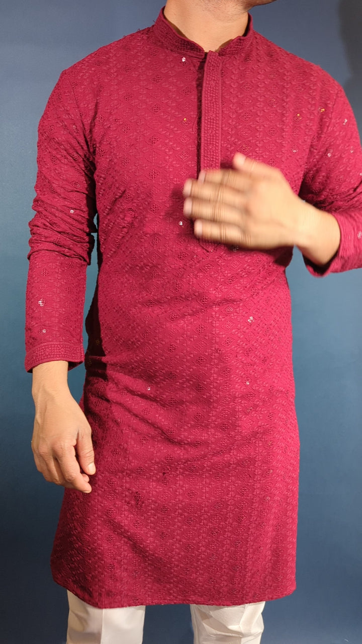 Dark Red Chikan Kurta