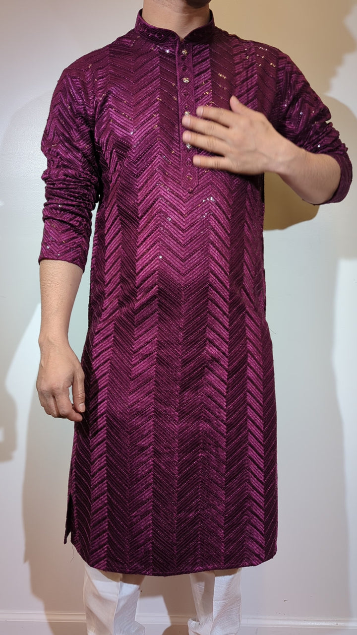 Purple Sequin Kurta (Slim Fit)