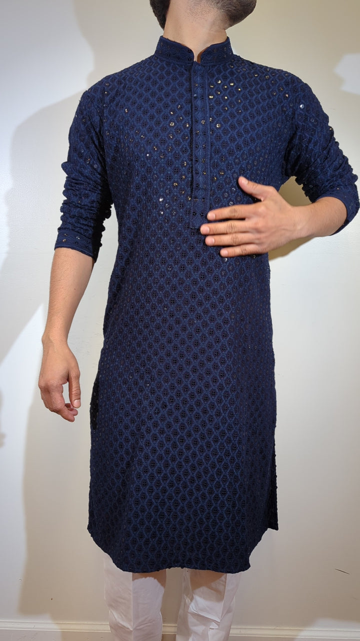 Navy Blue Chikan Kurta