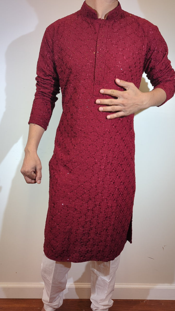 Maroon Chikankari Kurta