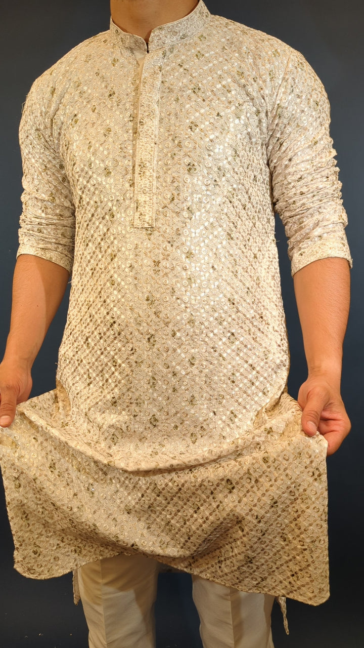 White Olive Chikan Kurta